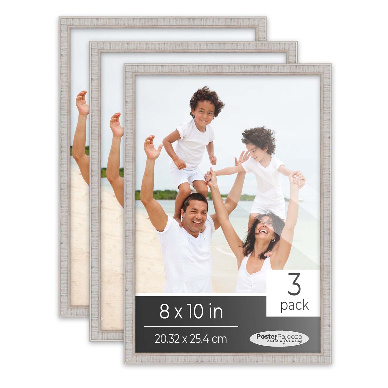 Pack of 3 Rustic White Picture Frames | Solid Wood | UV-Resistant Acrylic | Easy Gallery Wall Setup